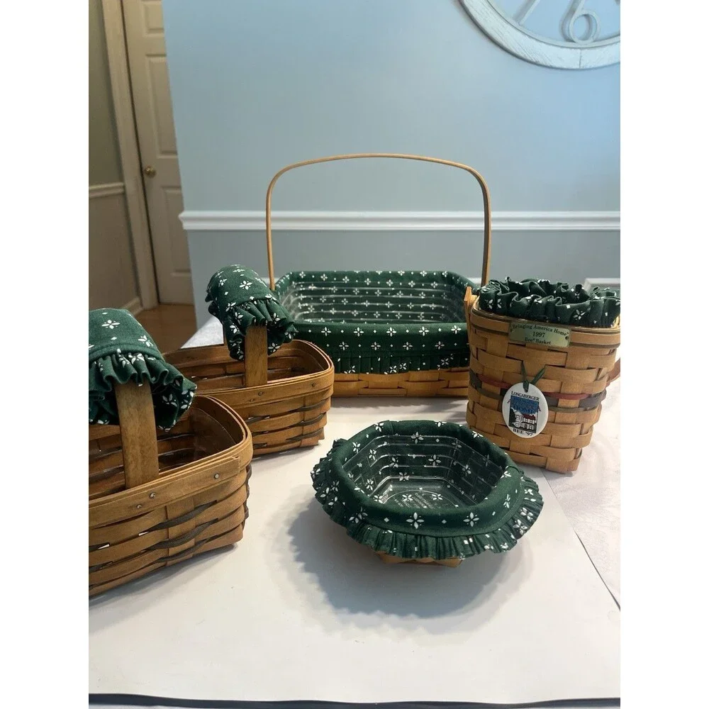 5 Longaberger Basket Pie Bee Small Key Sage Green Traditions Liner Protectors